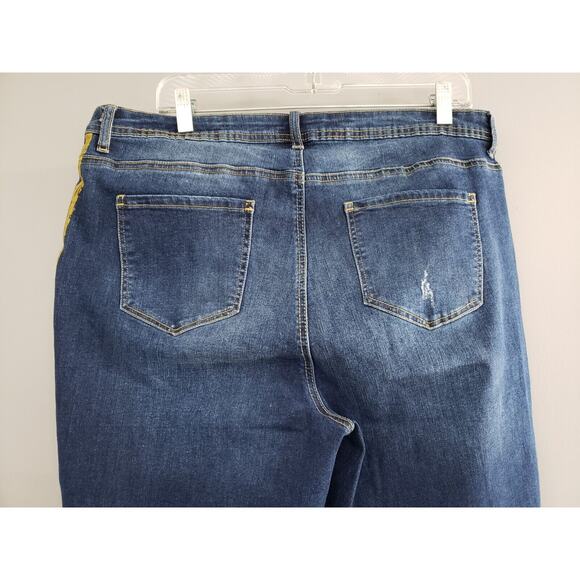 NEW‎ Size 16 Ashley Stewart Side Pipe Jeans Skinny Dark Wash Gold y2k retro - Picture 6 of 6